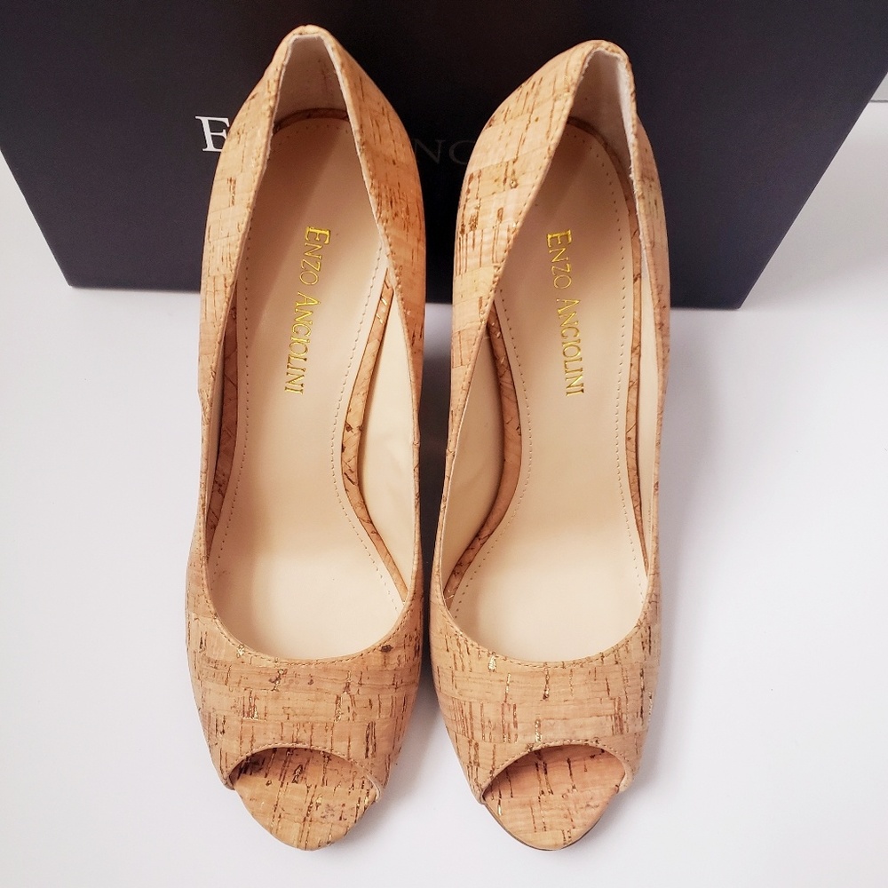 New Enzo Angiolini Amerly Gold Cork Wedge Heels - Picture 4 of 7